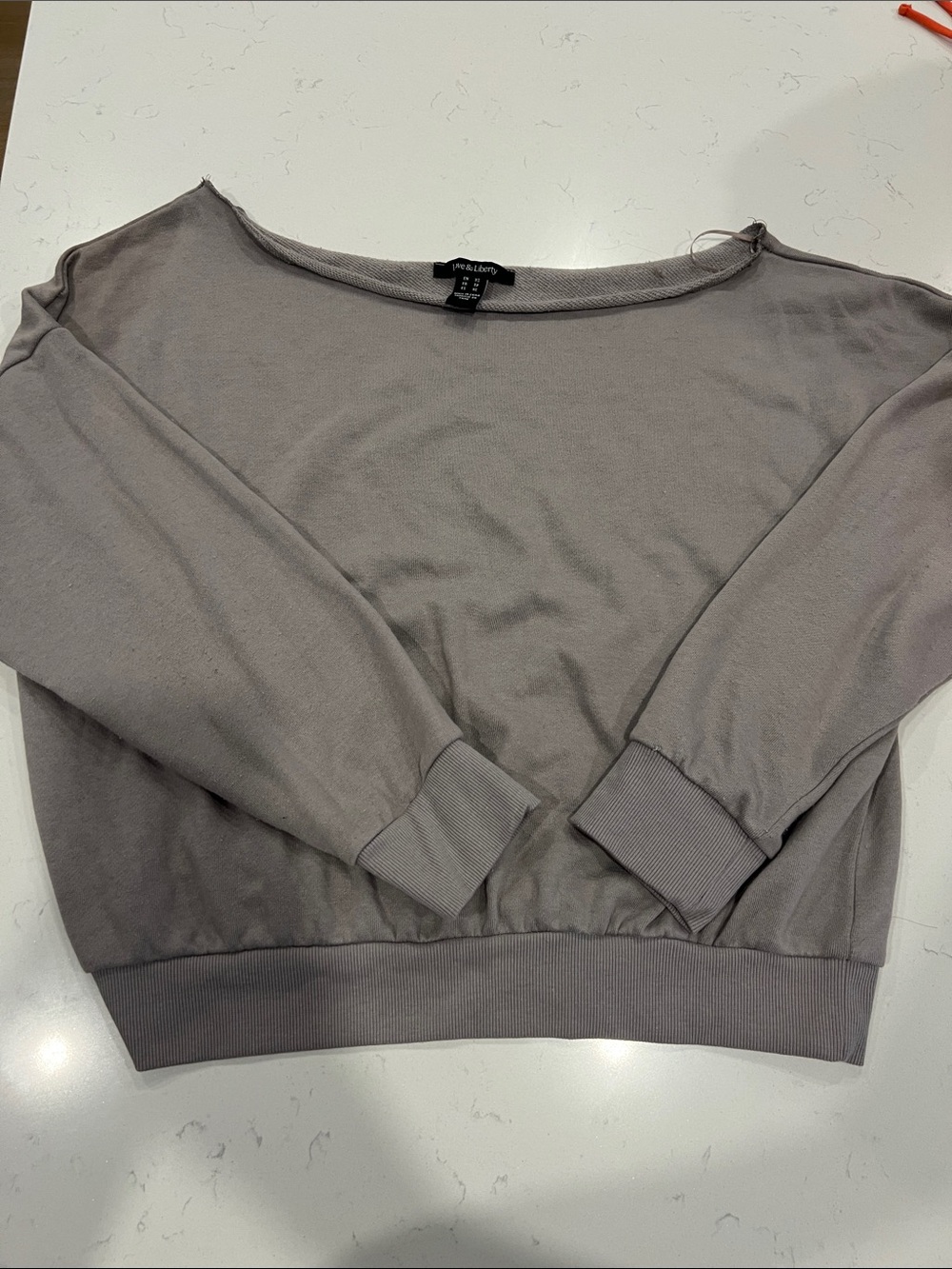Urban Planet Women's Light Taupe Scoop Neck Off the Shoulder Sweatshirt